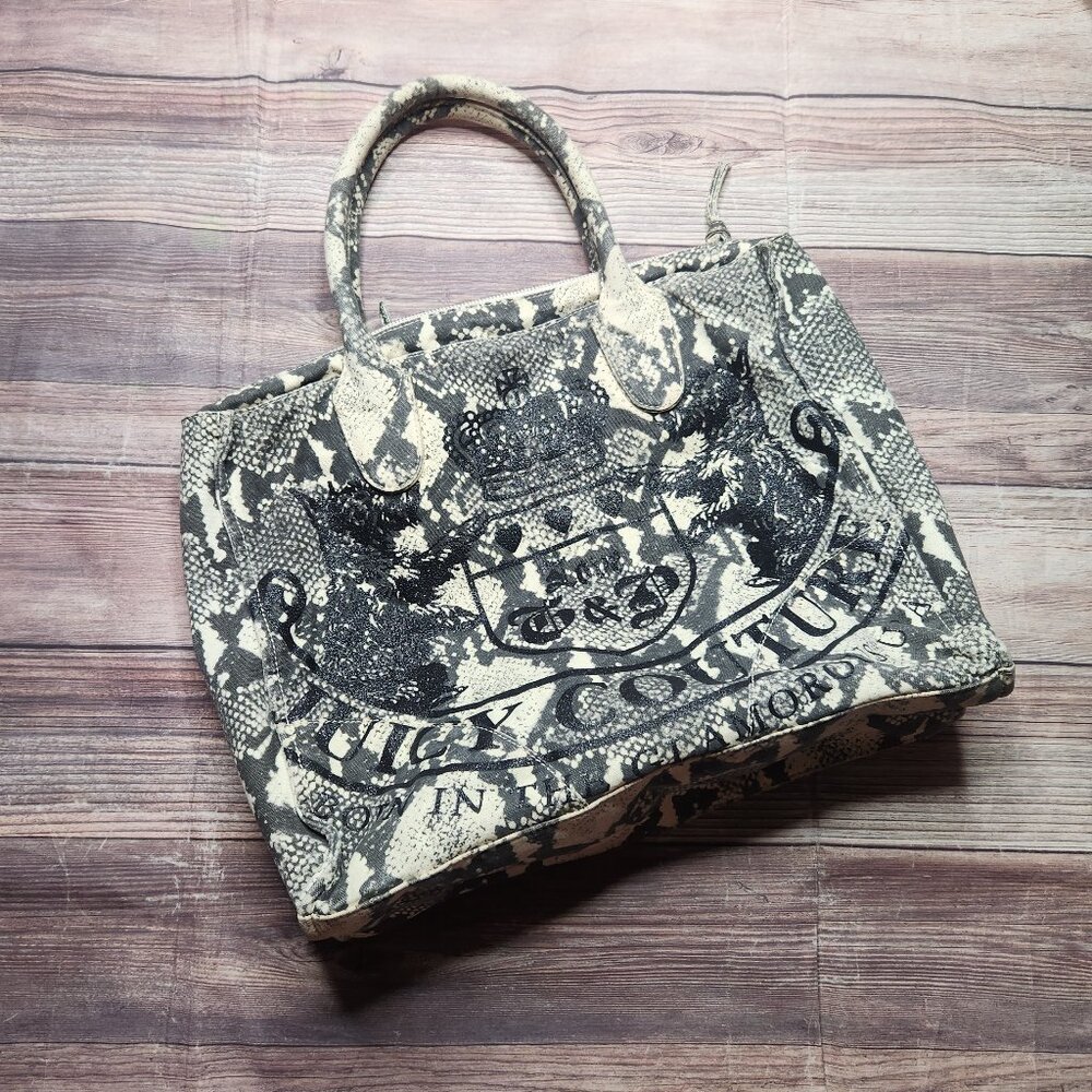 Juicy Couture Black and Cream Logo Snake-Print Tote